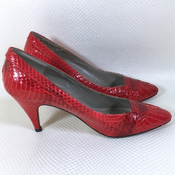 80s Vintage Womens Red Cobra Snake Skin Heels 7 - Picture 8 of 8